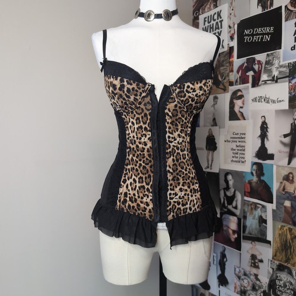 Leopard Print Ruffled Corset Top Lingerie